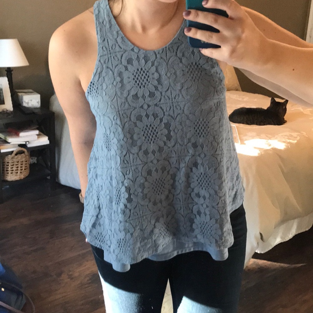 Blue floral lace tank top
